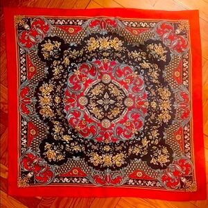 Red and navy Silk Patterned Scarf